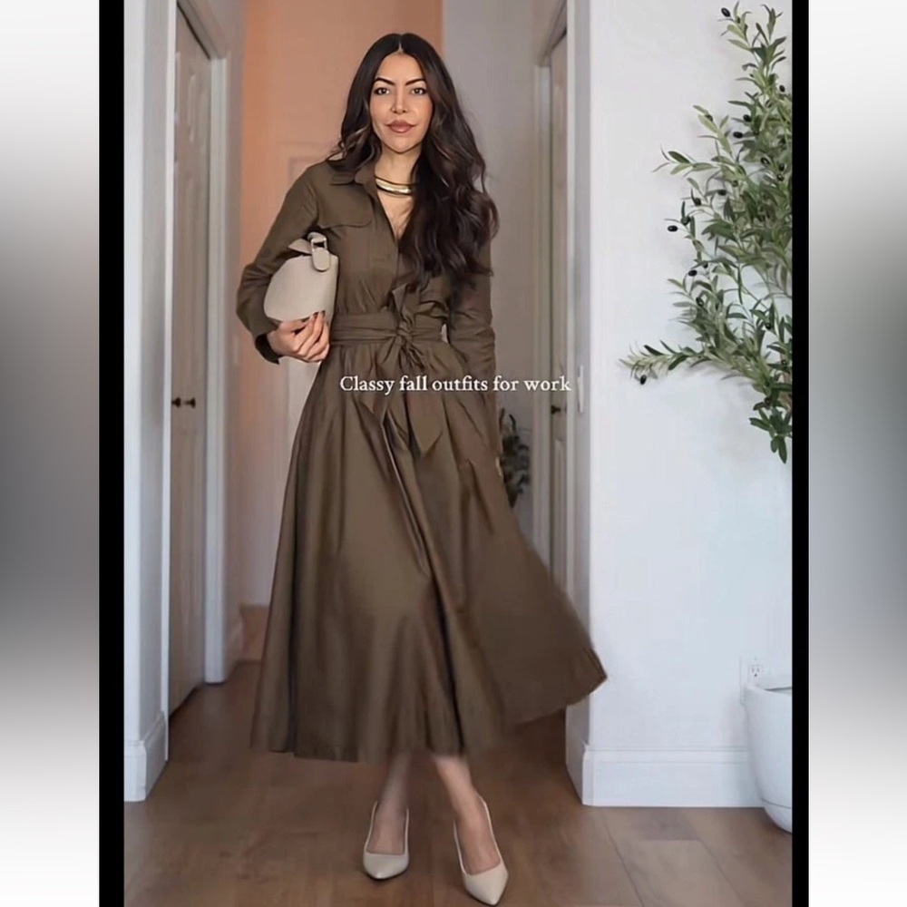 Zara Chocolate Brown Midi Shirt Dress with Tie Waist - Picture 2 of 12